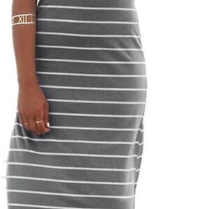 Women Sleeveless Maxi Dress Cotton Spandex Stripe Casual Summer Beach Vacation